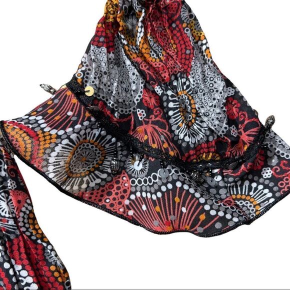 PIANO 1X Acordion Fold Blouse Multicolored Beaded Snap closed sheer - Picture 5 of 11